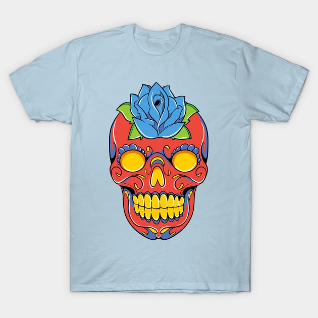 Bright Dia De Los Muertos Sugar Skull T-Shirt by a_man_oxford